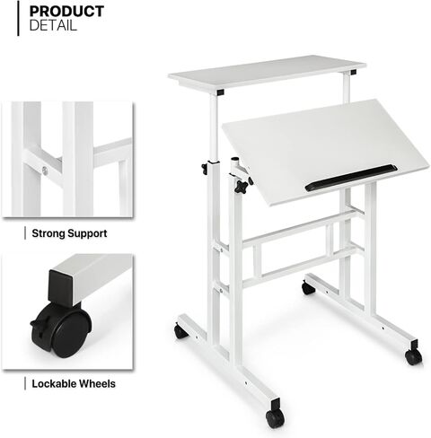 MoNiBloom Mobile Desk Workstation Height Adjustable Rolling Laptop Stand Table with Wheels for Home Office Laptop Cart, Computer Desk, Black in Kuwait
