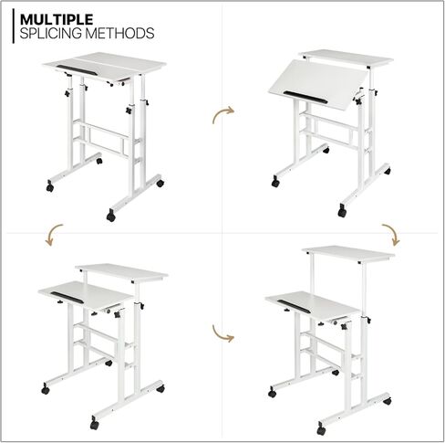 MoNiBloom Mobile Desk Workstation Height Adjustable Rolling Laptop Stand Table with Wheels for Home Office Laptop Cart, Computer Desk, Black in Kuwait