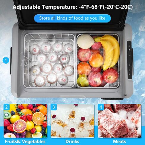 ثلاجة سيارة، ثلاجة سيارة RV بسعة 37 لترًا مع منطقة مزدوجة، -4 ℉-68 ℉ 12/24 فولت تيار مستمر و110-240 فولت تيار متردد، مبرد ضاغط فريزر محمول سعة 35 لتر للتخييم، والسفر، والخارج، والمنزل، رمادي in Saudi Arabia