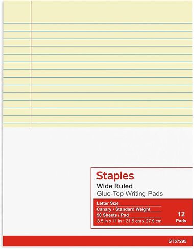 STAPLES 154138 8-1/2-Inch X 11-Inch Canary Glue-Top Notepad Wide Ruled 12/Pack in Saudi Arabia