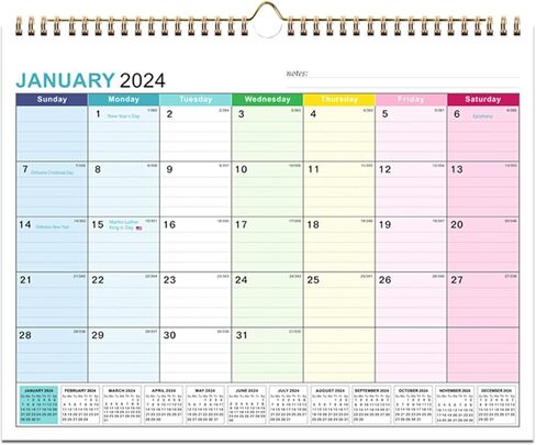 Wall Calendar 2024-2025, January 2024-June 2025, 15" x 12", Highlight Holidays, Planning Calendar, Thick Paper in Kuwait