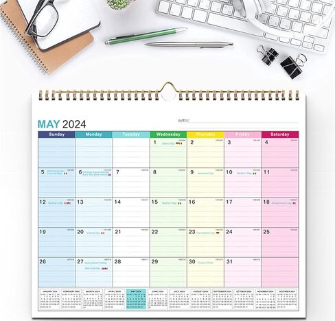 Wall Calendar 2024-2025, January 2024-June 2025, 15" x 12", Highlight Holidays, Planning Calendar, Thick Paper in Kuwait