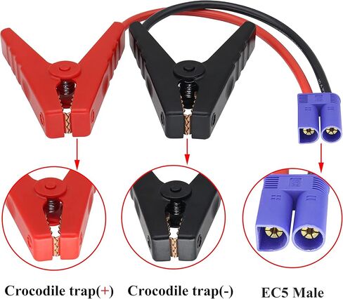 Jumper Cable Adapter Battery Starting Cable Alligator Clamp to EC5 Starting Cable car Emergency Starting Power Clip Cable (10 AWG) All Copper Silicone for Prevent Reverse Charge[0.3m/1FT] in Saudi Arabia