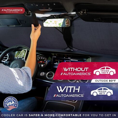 مظلة شمسية للزجاج الأمامي مكونة من قطعة واحدة من Autoamerics، فضية قياسية قابلة للطي لنافذة السيارة الأمامية لمعظم شاحنات سيارات الدفع الرباعي - حاجب للحرارة يحجب الأشعة فوق البنفسجية القصوى ويحافظ على برودة سيارتك متوسطة الحجم in Kuwait