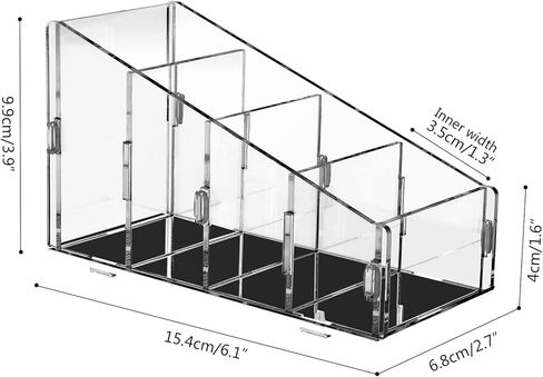 منظم حامل جهاز التحكم عن بعد للتلفزيون أكريليك 4 مقصورات، مجموعة فرشاة مكياج وحامل قلم لمكيف الهواء، بلو راي، أدوات التحكم في السخان ومستحضرات التجميل واللوازم المكتبية (عبوة واحدة، منحني، شفاف) in Kuwait
