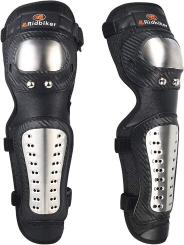 واقيات الركبة من RIDBIKER - قطعتان من وسادات الركبة ووسادات الساق للبالغين من المعدن للدراجات النارية ATV Motocross الكوع واقيات الساق للركبة واقي مضاد للصدمات سباق موتوكروس للركبة المعدنية للبالغين (طويل) in Kuwait