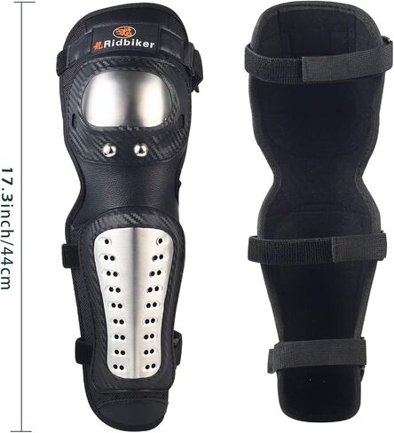 واقيات الركبة من RIDBIKER - قطعتان من وسادات الركبة ووسادات الساق للبالغين من المعدن للدراجات النارية ATV Motocross الكوع واقيات الساق للركبة واقي مضاد للصدمات سباق موتوكروس للركبة المعدنية للبالغين (طويل) in Kuwait