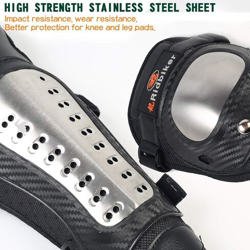 واقيات الركبة من RIDBIKER - قطعتان من وسادات الركبة ووسادات الساق للبالغين من المعدن للدراجات النارية ATV Motocross الكوع واقيات الساق للركبة واقي مضاد للصدمات سباق موتوكروس للركبة المعدنية للبالغين (طويل) in Kuwait