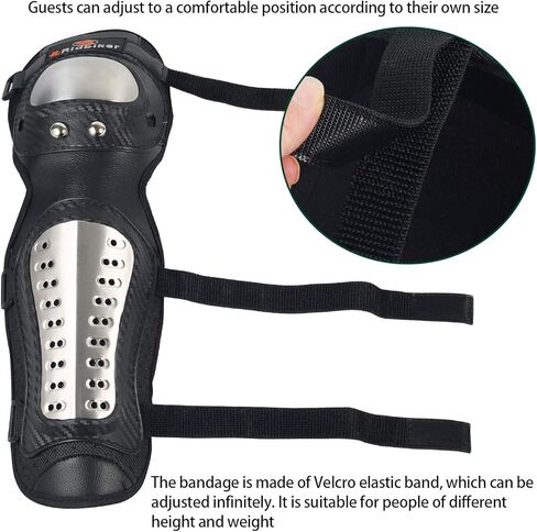 واقيات الركبة من RIDBIKER - قطعتان من وسادات الركبة ووسادات الساق للبالغين من المعدن للدراجات النارية ATV Motocross الكوع واقيات الساق للركبة واقي مضاد للصدمات سباق موتوكروس للركبة المعدنية للبالغين (طويل) in Kuwait