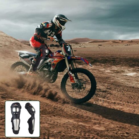واقيات الركبة من RIDBIKER - قطعتان من وسادات الركبة ووسادات الساق للبالغين من المعدن للدراجات النارية ATV Motocross الكوع واقيات الساق للركبة واقي مضاد للصدمات سباق موتوكروس للركبة المعدنية للبالغين (طويل) in Kuwait