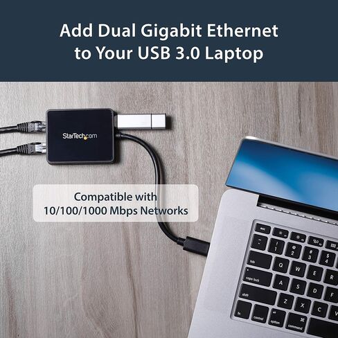 StarTech.com USB 3.0 إلى محول جيجابت إيثرنت ثنائي المنفذ مع منفذ USB - 10/100/100 - محول USB Gigabit LAN Network NIC (USB32000SPT) in Kuwait