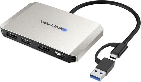 WAVLINK USB 3.0/USB C to DisplayPort and HDMI Adapter, Displaylink Dual 4K@60Hz Monitor Hub for M1/M2 MacBook, Dell HP Surface Lenovo, Compatible with Windows and Mac-Black in Kuwait