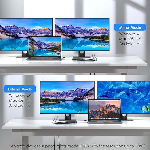 WAVLINK USB C وUSB3.0 إلى Dual 4K DisplayPort & HDMI محول، Displaylink Dual 4K@60 هرتز، متوافق مع M1/M2/M3 MacBook، HP، Dell، Lenovo، Surface in Saudi Arabia