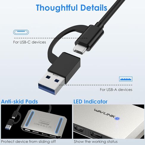 WAVLINK USB 3.0/USB C to DisplayPort and HDMI Adapter, Displaylink Dual 4K@60Hz Monitor Hub for M1/M2 MacBook, Dell HP Surface Lenovo, Compatible with Windows and Mac-Black in Kuwait