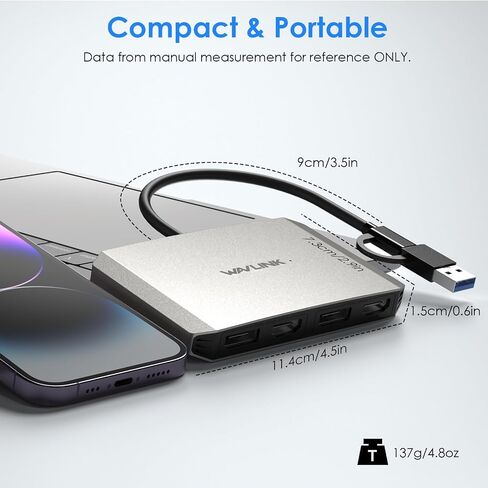 WAVLINK USB C وUSB3.0 إلى Dual 4K DisplayPort & HDMI محول، Displaylink Dual 4K@60 هرتز، متوافق مع M1/M2/M3 MacBook، HP، Dell، Lenovo، Surface in Saudi Arabia