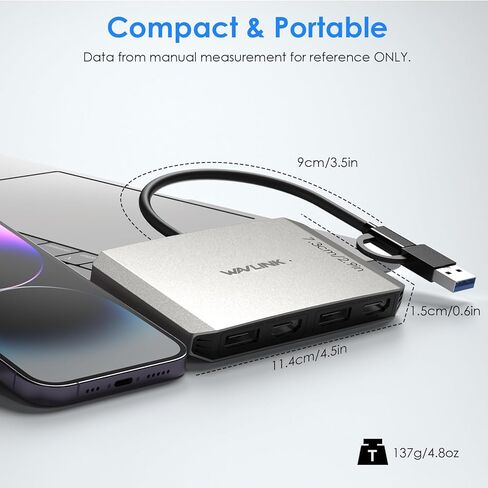 WAVLINK USB 3.0/USB C to DisplayPort and HDMI Adapter, Displaylink Dual 4K@60Hz Monitor Hub for M1/M2 MacBook, Dell HP Surface Lenovo, Compatible with Windows and Mac-Black in Kuwait