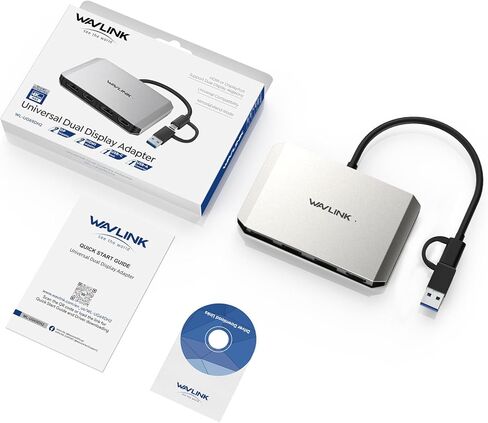 WAVLINK USB 3.0/USB C to DisplayPort and HDMI Adapter, Displaylink Dual 4K@60Hz Monitor Hub for M1/M2 MacBook, Dell HP Surface Lenovo, Compatible with Windows and Mac-Black in Kuwait