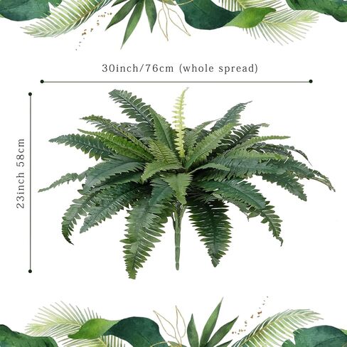 سرخس اصطناعي من Dremisland للأماكن الخارجية، مجموعة من باقتين 30 بوصة بقطر سرخس كبير مزيف بوعاء أو معلق سرخس بوسطن الاصطناعي | شجيرات نباتات وهمية لتزيين المنزل والحديقة والشرفة والمزرعة (قطعتان) in Saudi Arabia