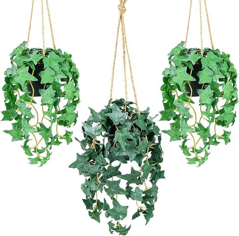 Artificial Hanging Potted Plants Set of 3, Faux Greenery Hanging Plants with Pots Fake Potted Vines for Home Kitchen Office Indoor Outdoor Decor in Saudi Arabia