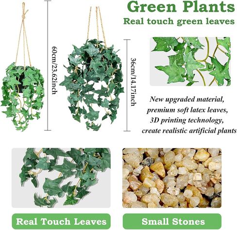 Artificial Hanging Potted Plants Set of 3, Faux Greenery Hanging Plants with Pots Fake Potted Vines for Home Kitchen Office Indoor Outdoor Decor in Saudi Arabia