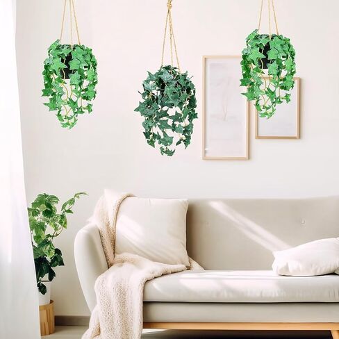 Artificial Hanging Potted Plants Set of 3, Faux Greenery Hanging Plants with Pots Fake Potted Vines for Home Kitchen Office Indoor Outdoor Decor in Saudi Arabia
