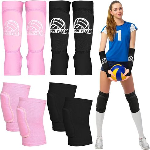 4 أزواج من وسادات الركبة للكرة الطائرة وأكمام ذراع الكرة الطائرة، ملحقات الكرة الطائرة الناعمة القابلة للتنفس، واقي المعصم للكرة الطائرة مع فتحات الإبهام ومنصات الحماية للنساء والفتيات الذين يضربون التمرير in Kuwait
