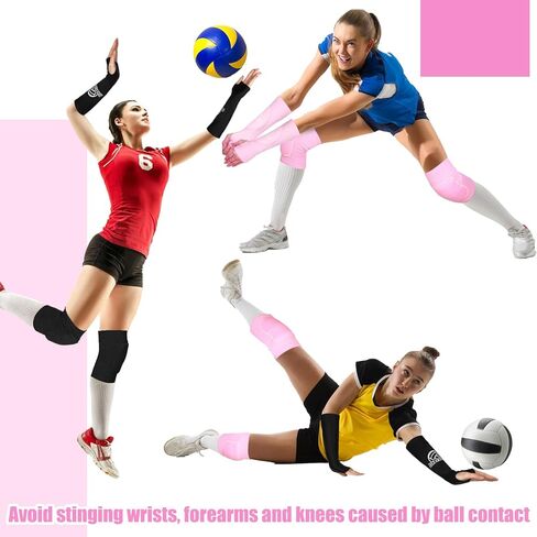 4 أزواج من وسادات الركبة للكرة الطائرة وأكمام ذراع الكرة الطائرة، ملحقات الكرة الطائرة الناعمة القابلة للتنفس، واقي المعصم للكرة الطائرة مع فتحات الإبهام ومنصات الحماية للنساء والفتيات الذين يضربون التمرير in Kuwait