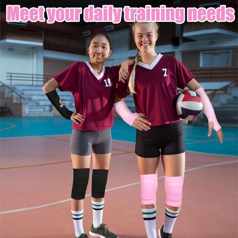 4 أزواج من وسادات الركبة للكرة الطائرة وأكمام ذراع الكرة الطائرة، ملحقات الكرة الطائرة الناعمة القابلة للتنفس، واقي المعصم للكرة الطائرة مع فتحات الإبهام ومنصات الحماية للنساء والفتيات الذين يضربون التمرير in Kuwait