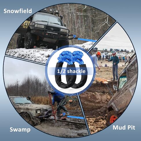 حبل تكبل صناعي ناعم 1/2 بوصة × 22 بوصة (قوة كسر 38.000 رطل) حبل استعادة تكبل ناعم للإبحار بسيارات الدفع الرباعي ATV 4X4 شاحنة جيب للتسلق والسحب (أزرق، عبوتان) in Kuwait
