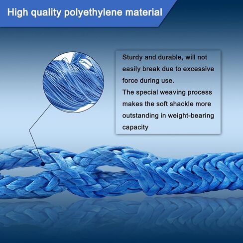 حبل تكبل صناعي ناعم 1/2 بوصة × 22 بوصة (قوة كسر 38.000 رطل) حبل استعادة تكبل ناعم للإبحار بسيارات الدفع الرباعي ATV 4X4 شاحنة جيب للتسلق والسحب (أزرق، عبوتان) in Kuwait