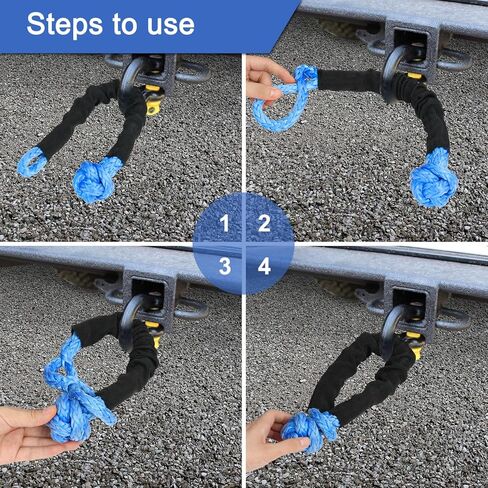 حبل تكبل صناعي ناعم 1/2 بوصة × 22 بوصة (قوة كسر 38.000 رطل) حبل استعادة تكبل ناعم للإبحار بسيارات الدفع الرباعي ATV 4X4 شاحنة جيب للتسلق والسحب (أزرق، عبوتان) in Kuwait