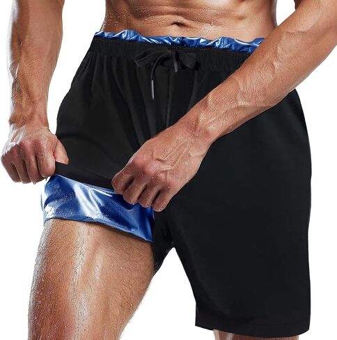 Sauna Shorts for Men Sweat Pants with Drawstring, Heat Trapping Sweat Shorts Sauna Suit for Men Workout Gym Exercise in Saudi Arabia