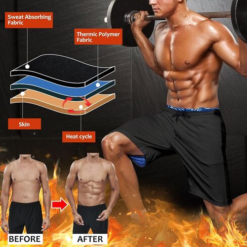 Sauna Shorts for Men Sweat Pants with Drawstring, Heat Trapping Sweat Shorts Sauna Suit for Men Workout Gym Exercise in Saudi Arabia