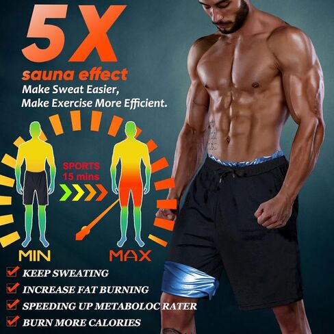 Sauna Shorts for Men Sweat Pants with Drawstring, Heat Trapping Sweat Shorts Sauna Suit for Men Workout Gym Exercise in Saudi Arabia