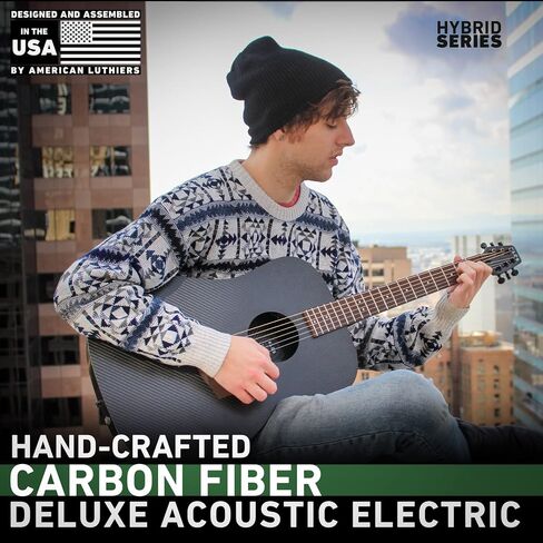 KLOS Full Size Deluxe Guitar, Durable Carbon Fiber Acoustic Electric Guitar - Black with Gig Bag, Strap, Capo, and more in Saudi Arabia