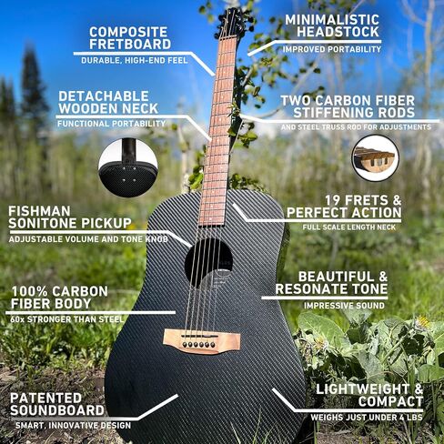 KLOS Full Size Deluxe Guitar, Durable Carbon Fiber Acoustic Electric Guitar - Black with Gig Bag, Strap, Capo, and more in Saudi Arabia
