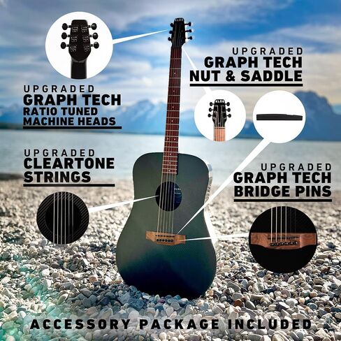 KLOS Full Size Deluxe Guitar, Durable Carbon Fiber Acoustic Electric Guitar - Black with Gig Bag, Strap, Capo, and more in Saudi Arabia
