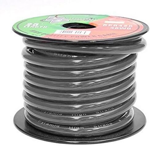 Pyramid 4-Gauge Clear Black Ground Wire - 25 Ft. 4 AWG Gauge, Economy Oxygen-Free Copper Cable Wire w/ Flexible & Bendable Jacket, Translucent Matte Insulator, Chemical & Heat-Resistant RPB425 in Saudi Arabia