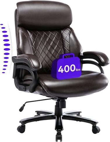 Big and Tall Office Chair 400lbs-Heavy Duty Executive Desk Chair with Extra Wide Seat, High Back Ergonomic Leather Computer Chair with Tilt Rock&Tension, Padded Armrests-Diamond Brown in Saudi Arabia