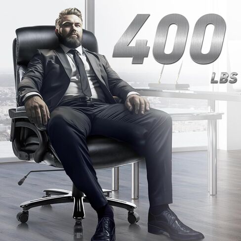 كرسي مكتب كبير وطويل 400 رطل - كرسي مكتب تنفيذي شديد التحمل مع مقعد عريض جدًا، كرسي كمبيوتر جلدي مريح عالي الظهر مع إمالة روك وتوتر، مساند للذراعين مبطنة - بني ماسي in Saudi Arabia