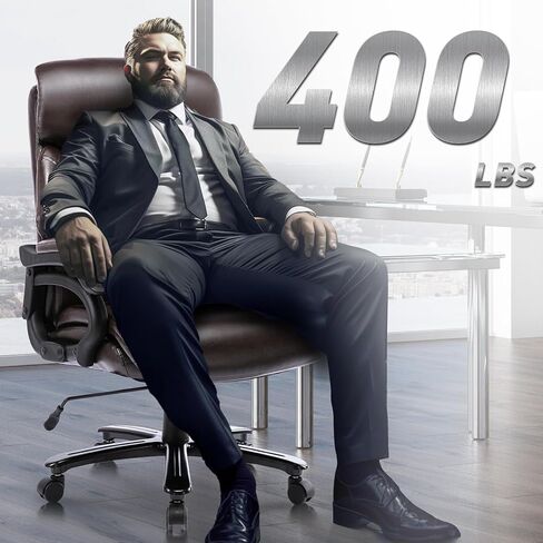 Big and Tall Office Chair 400lbs-Heavy Duty Executive Desk Chair with Extra Wide Seat, High Back Ergonomic Leather Computer Chair with Tilt Rock&Tension, Padded Armrests-Diamond Brown in Saudi Arabia