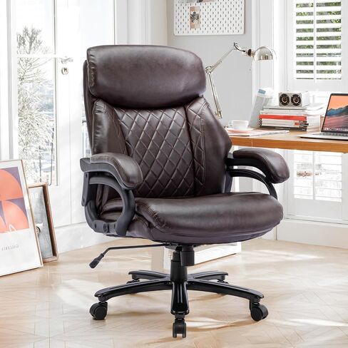 Big and Tall Office Chair 400lbs-Heavy Duty Executive Desk Chair with Extra Wide Seat, High Back Ergonomic Leather Computer Chair with Tilt Rock&Tension, Padded Armrests-Diamond Brown in Saudi Arabia