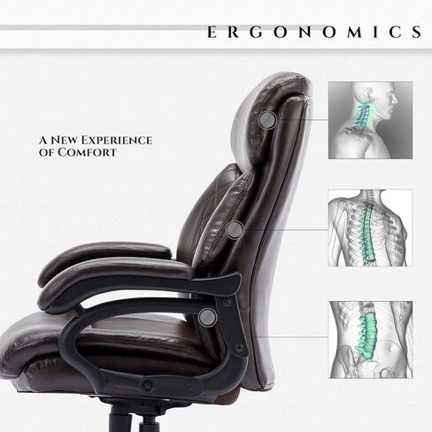 Big and Tall Office Chair 400lbs-Heavy Duty Executive Desk Chair with Extra Wide Seat, High Back Ergonomic Leather Computer Chair with Tilt Rock&Tension, Padded Armrests-Diamond Brown in Saudi Arabia