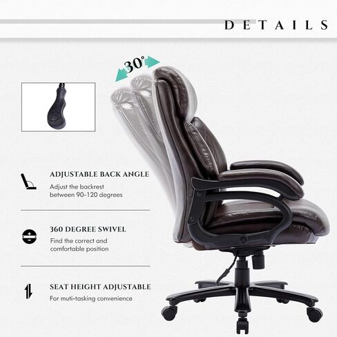 Big and Tall Office Chair 400lbs-Heavy Duty Executive Desk Chair with Extra Wide Seat, High Back Ergonomic Leather Computer Chair with Tilt Rock&Tension, Padded Armrests-Diamond Brown in Saudi Arabia