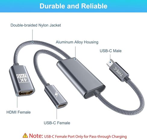 محول Basesailor USB C إلى HDMI مع منفذ شاحن PD 100 وات، محول 2 في 1 من النوع C إلى 4K MHL HDMI أنثى، Thunderbolt 3 لهاتف iPhone 15 Pro Max Plus، MacBook، ipad Air 5 Mini 6، Galaxy، Steam Deck، ROG حليف in Kuwait