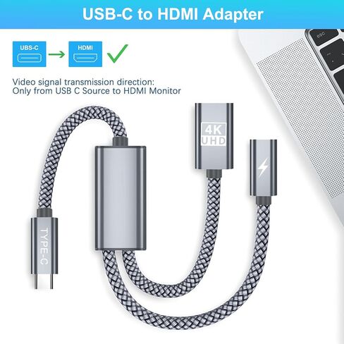 محول Basesailor USB C إلى HDMI مع منفذ شاحن PD 100 وات، محول 2 في 1 من النوع C إلى 4K MHL HDMI أنثى، Thunderbolt 3 لهاتف iPhone 15 Pro Max Plus، MacBook، ipad Air 5 Mini 6، Galaxy، Steam Deck، ROG حليف in Kuwait