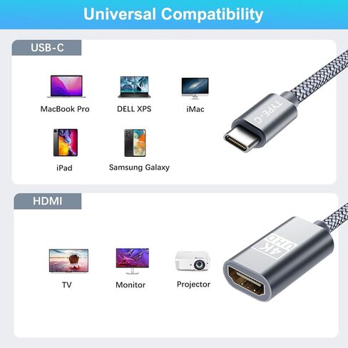 محول Basesailor USB C إلى HDMI مع منفذ شاحن PD 100 وات، محول 2 في 1 من النوع C إلى 4K MHL HDMI أنثى، Thunderbolt 3 لهاتف iPhone 15 Pro Max Plus، MacBook، ipad Air 5 Mini 6، Galaxy، Steam Deck، ROG حليف in Kuwait