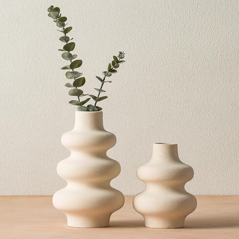 Ceramic Vase Set of 2,Decorative Vases for Home Decor,Off White Vases for Flowers,Modern Farmhouse Vase,Living Room Kitchen Wedding Office Bedroom Bathroom Flower vases for centerpieces (L&S) in Saudi Arabia