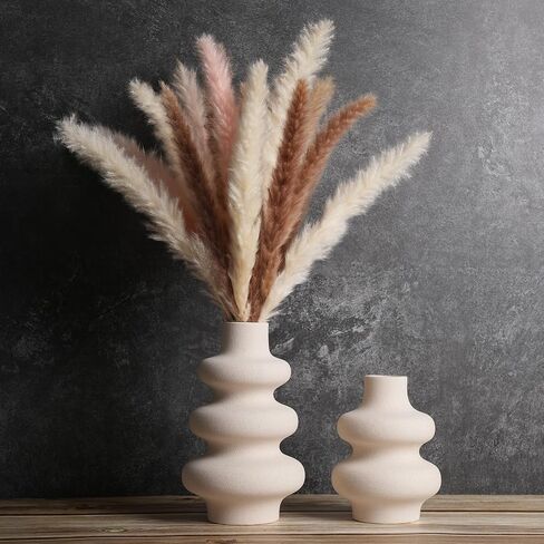 Ceramic Vase Set of 2,Decorative Vases for Home Decor,Off White Vases for Flowers,Modern Farmhouse Vase,Living Room Kitchen Wedding Office Bedroom Bathroom Flower vases for centerpieces (L&S) in Saudi Arabia