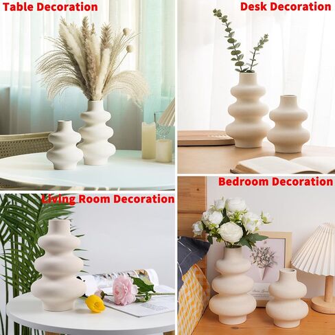 Ceramic Vase Set of 2,Decorative Vases for Home Decor,Off White Vases for Flowers,Modern Farmhouse Vase,Living Room Kitchen Wedding Office Bedroom Bathroom Flower vases for centerpieces (L&S) in Saudi Arabia